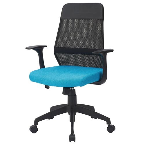 ミドルバックメッシュチェア 肘付 ブルー