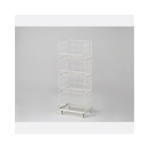 キャスター付きジャンブルバスケット 4段 白