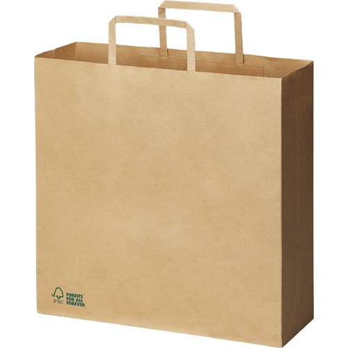 FSC(R)認証 平紐手提げ袋 茶 M 50枚×3