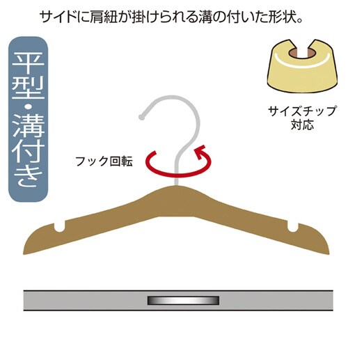 子供用木製ハンガー平型溝付きW32cm 60本