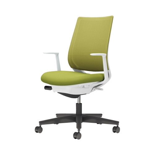 チェア ミトラ2黒脚ローL字肘M本体白黄緑U