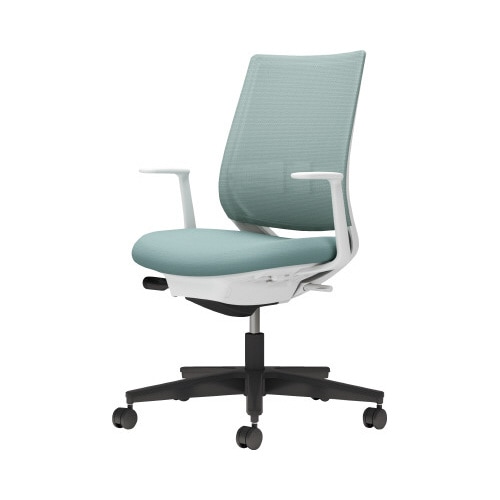 チェア ミトラ2黒脚ローL字肘RM本体白水色U