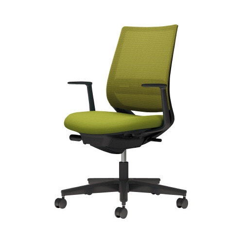 チェア ミトラ2黒脚ローL字肘RM本体黒黄緑W