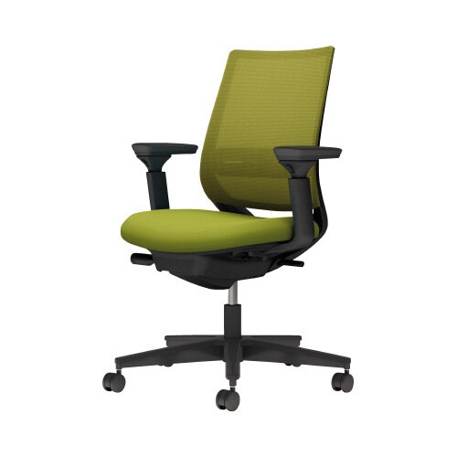 チェア ミトラ2黒脚ロー可動肘RM本体黒黄緑U