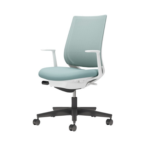 チェア ミトラ2黒脚ローL字肘M本体白水色W