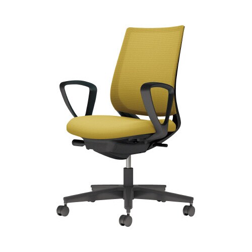 チェア ミトラ2黒脚ローサークル肘M本体黒黄W