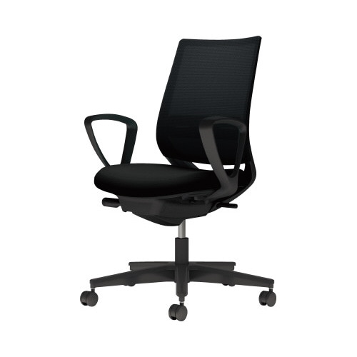 チェア ミトラ2黒脚ローサークル肘RM本体黒黒W