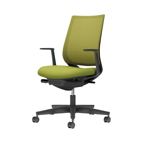 チェア ミトラ2黒脚ローL字肘M本体黒黄緑W