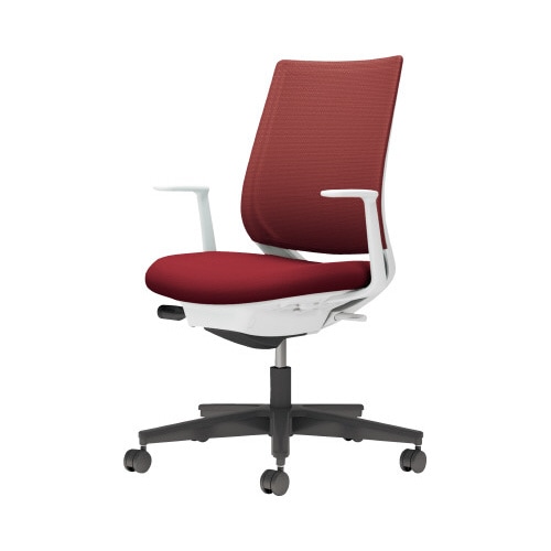 チェア ミトラ2黒脚ローL字肘M本体白赤W