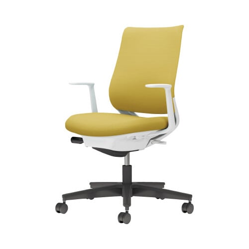 チェア ミトラ2黒脚ローL字肘F本体白黄W