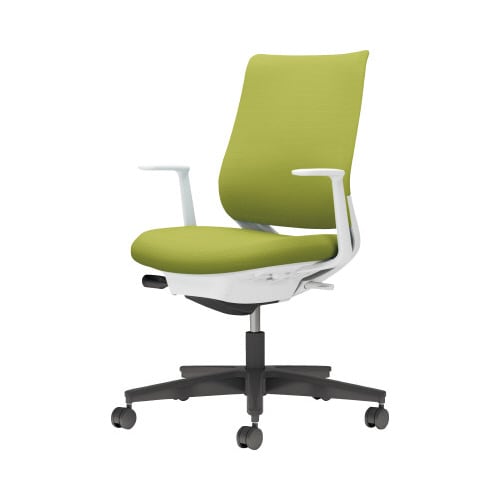 チェア ミトラ2黒脚ローL字肘F本体白黄緑W