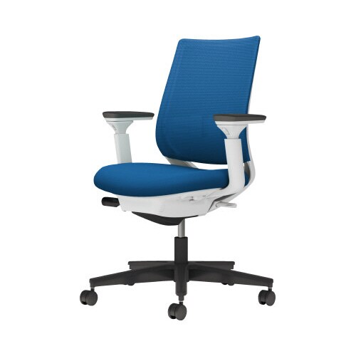 チェア ミトラ2黒脚ロー可動肘RM本体白青W