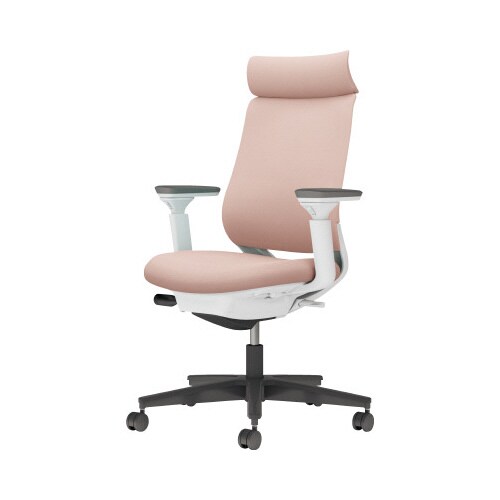 チェア ミトラ2黒脚ハイ可動肘F本体白桃色W