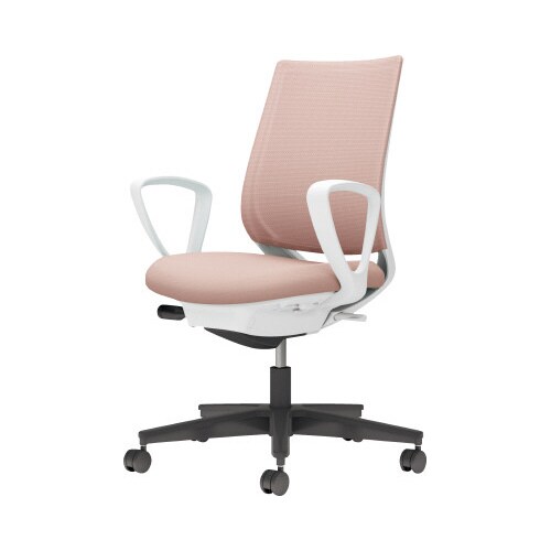 チェア ミトラ2黒脚ローサークル肘M本体白桃色W