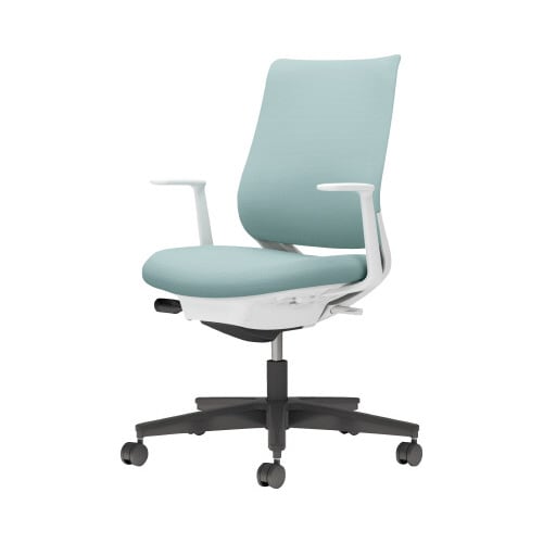 チェア ミトラ2黒脚ローL字肘F本体白水色U