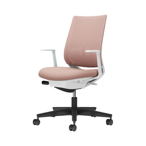 チェア ミトラ2黒脚ローL字肘RM本体白桃色W