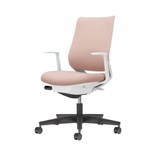 チェア ミトラ2黒脚ローL字肘F本体白桃色W