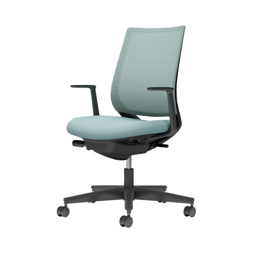 チェア ミトラ2黒脚ローL字肘M本体黒水色U