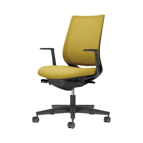 チェア ミトラ2黒脚ローL字肘M本体黒黄U