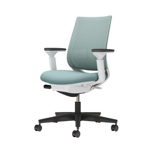 チェア ミトラ2黒脚ロー可動肘RM本体白水色W