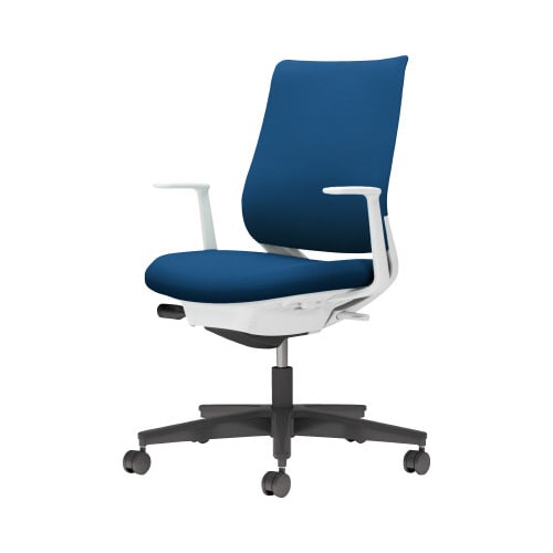 チェア ミトラ2黒脚ローL字肘F本体白紺色U