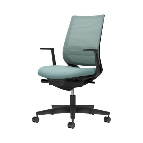 チェア ミトラ2黒脚ローL字肘RM本体黒水色W