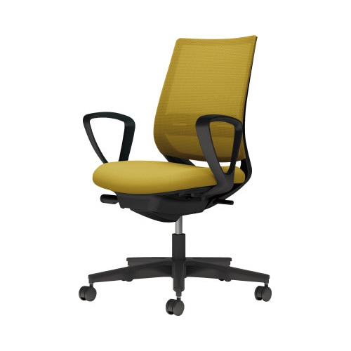 チェア ミトラ2黒脚ローサークル肘RM本体黒黄U