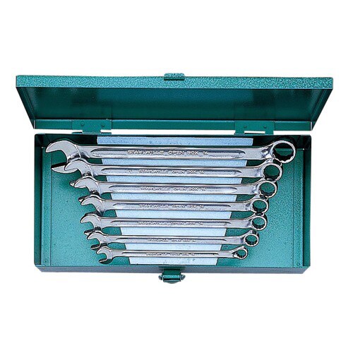 ロング片目片口スパナセットメタルケース入