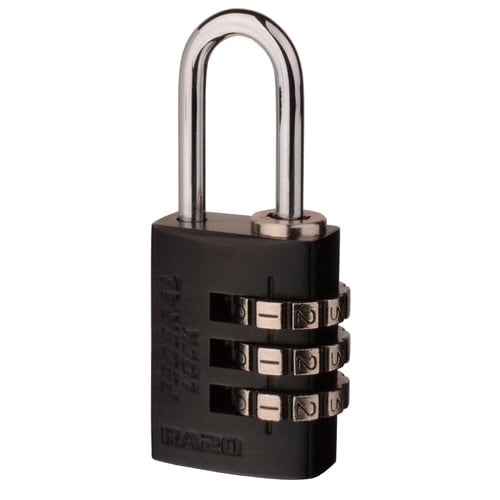 ダイヤル式アルミ南京錠20mmブラック