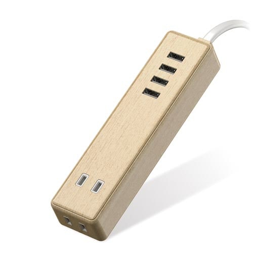 電源タップ AC×2 USBA×4 オーク材