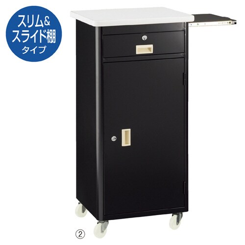 スチール製作業台 スライド棚付き 黒 扉無し