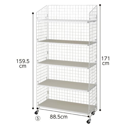 ネットラック 木棚展開 H180cm白棚5段展開