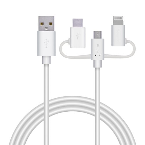 3in1ケーブル USB 1m 形状記憶 ホワイト
