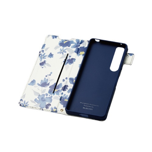 Xperia 1 IV ケース 花柄 ネイビー
