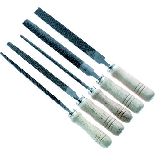 鉄工用ヤスリ 木柄付 5種セット 中目 刃長300