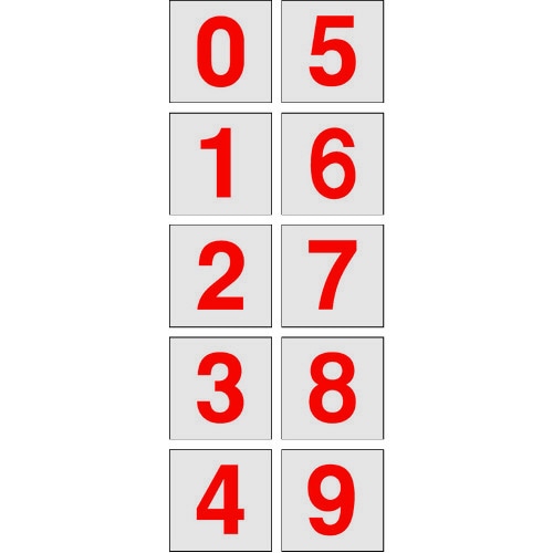 数字ステッカー 「0−9」連番 透明地/赤文字