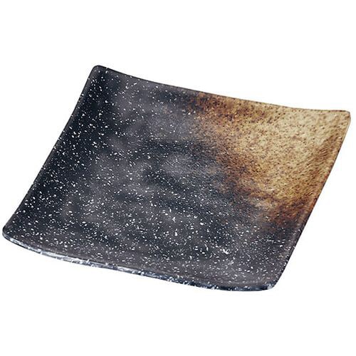 メラミン 耐熱焼物角皿 黒備前