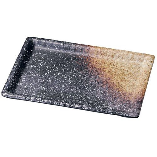 メラミン 耐熱渕付巾広長角皿 黒備前