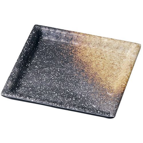 メラミン 耐熱渕付四角皿 黒備前 小