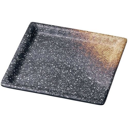 メラミン 耐熱渕付四角皿 黒備前 中