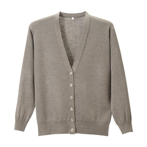 抗ピル長袖カーディガン(S)杢ベージュ