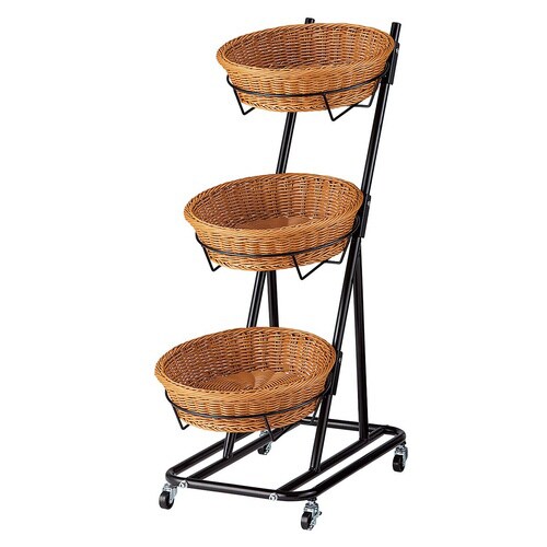 PP製バスケット付3段スタンド 丸型 ブラウン