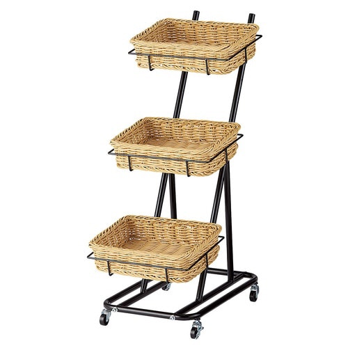 PP製バスケット付3段スタンド 角型 ナチュラル