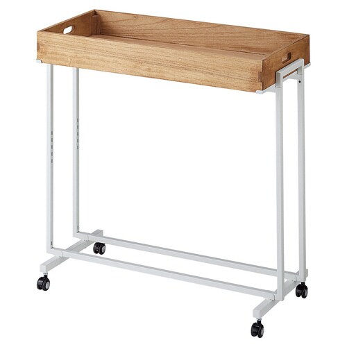 木製トレー付きワゴン ホワイト脚×Lブラウン