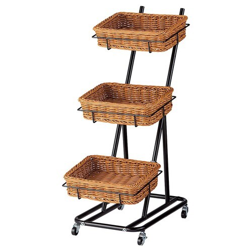 PP製バスケット付3段スタンド 角型 ブラウン