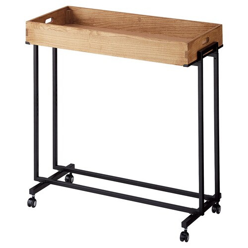 木製トレー付きワゴン ブラック脚×Lブラウン