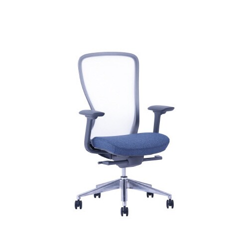 A03−Eチェア 灰 肘付 背白座オーシャンBL