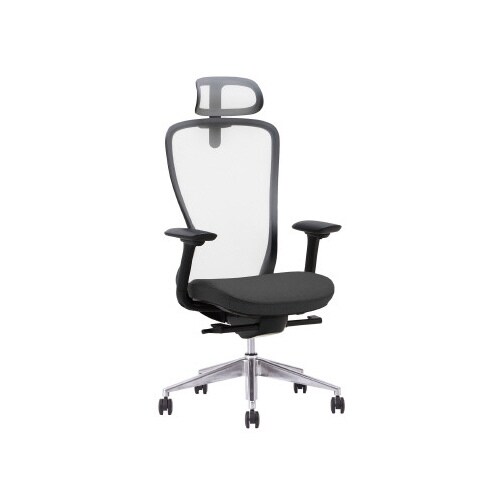 A03−Eチェア 黒 ヘッド肘付 背白座オフ黒