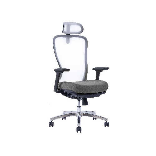 A04−Lチェア 黒肘オット付背白座チャコールGY