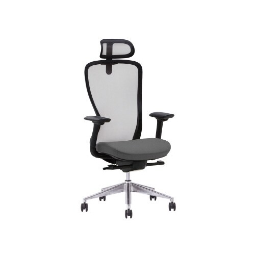 A03−Eチェア 黒ヘッド肘付背黒座チャコールGY